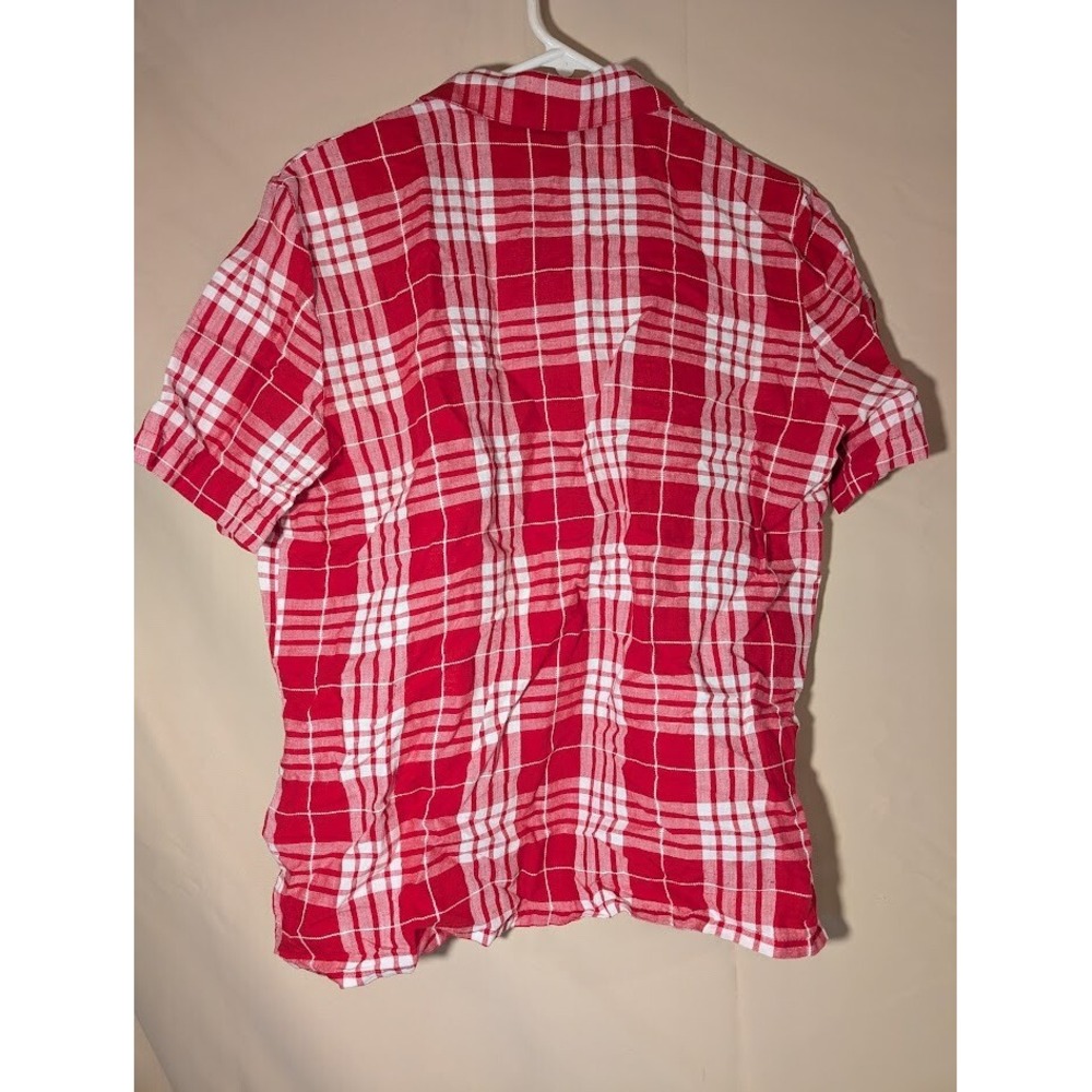 Koret City Blues Red Plaid Button Front Shirt Women's M Linen Blend Short Sleeve - Picture 2 of 3